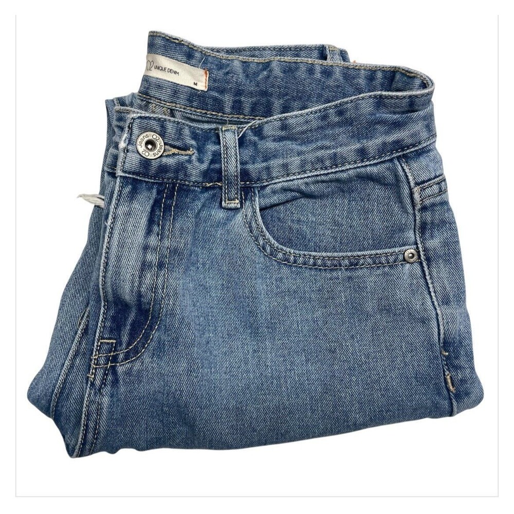 Q2 unique denim blue embroidered floral distressed jeans denim women's size M 6 - Picture 8 of 10